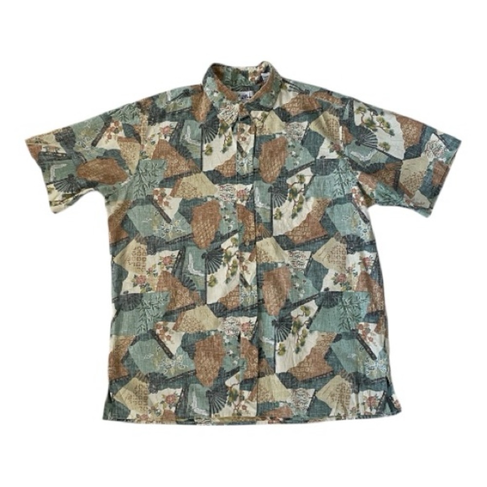 ♥️Reyn Spooner♥️ Green and Brown Men's Hawaiian button-down Shirt Size (Large)
